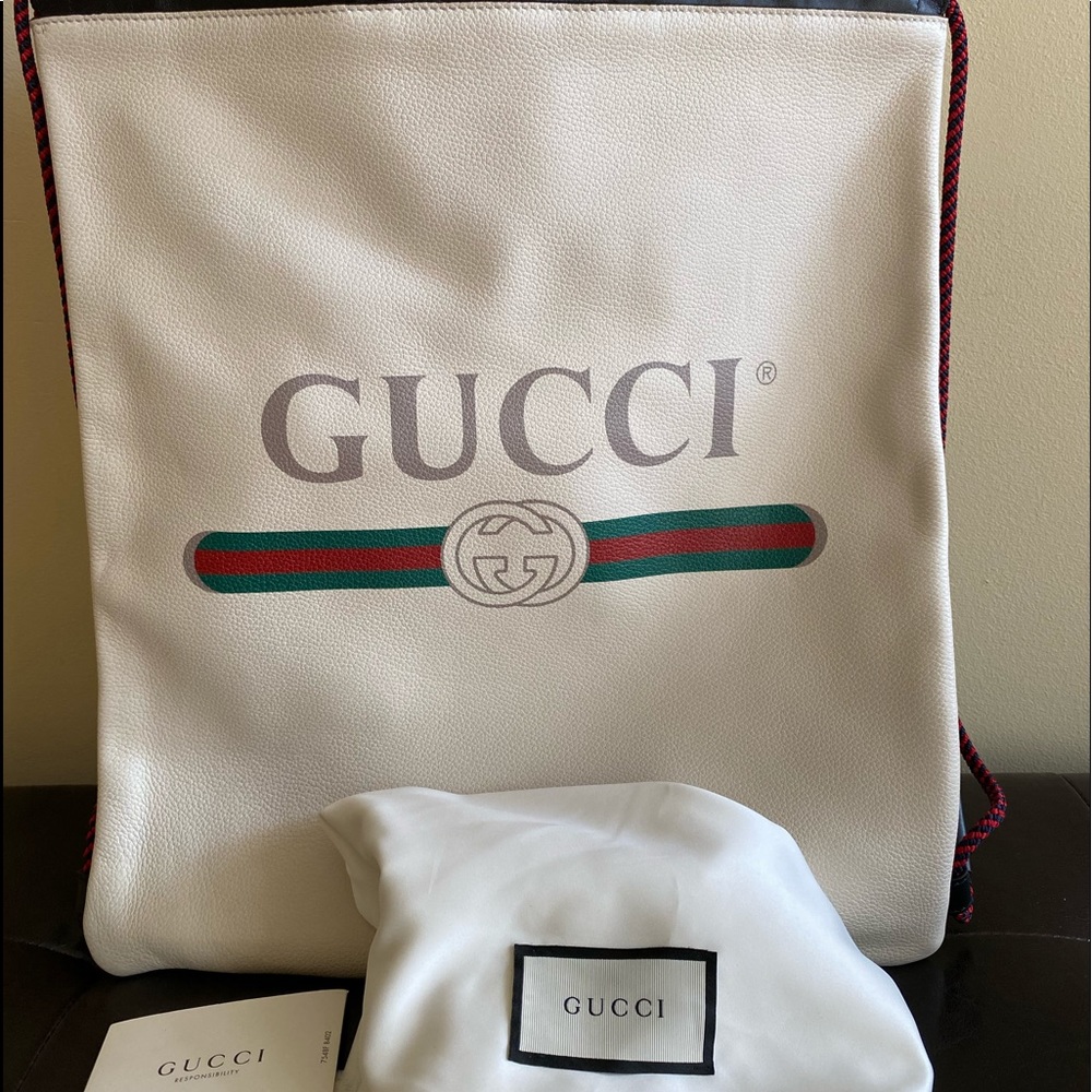 Gucci logo backpack cream retail $1900 authentic! - Picture 5 of 6